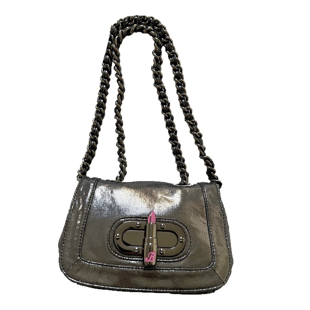 Betsey Johnson Metallic Silver Lipstick Glitzy Purse